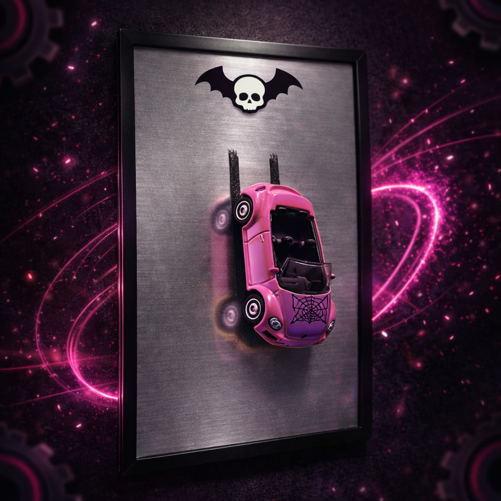 Quadro Automotivo Gótico com Miniatura Rosa – Edição Colecionável Premium