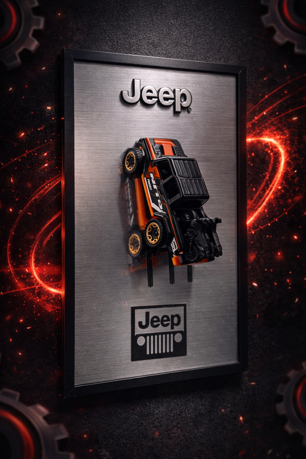 Quadro Jeep com Miniatura 3D – Expositor de Parede para Colecionadores